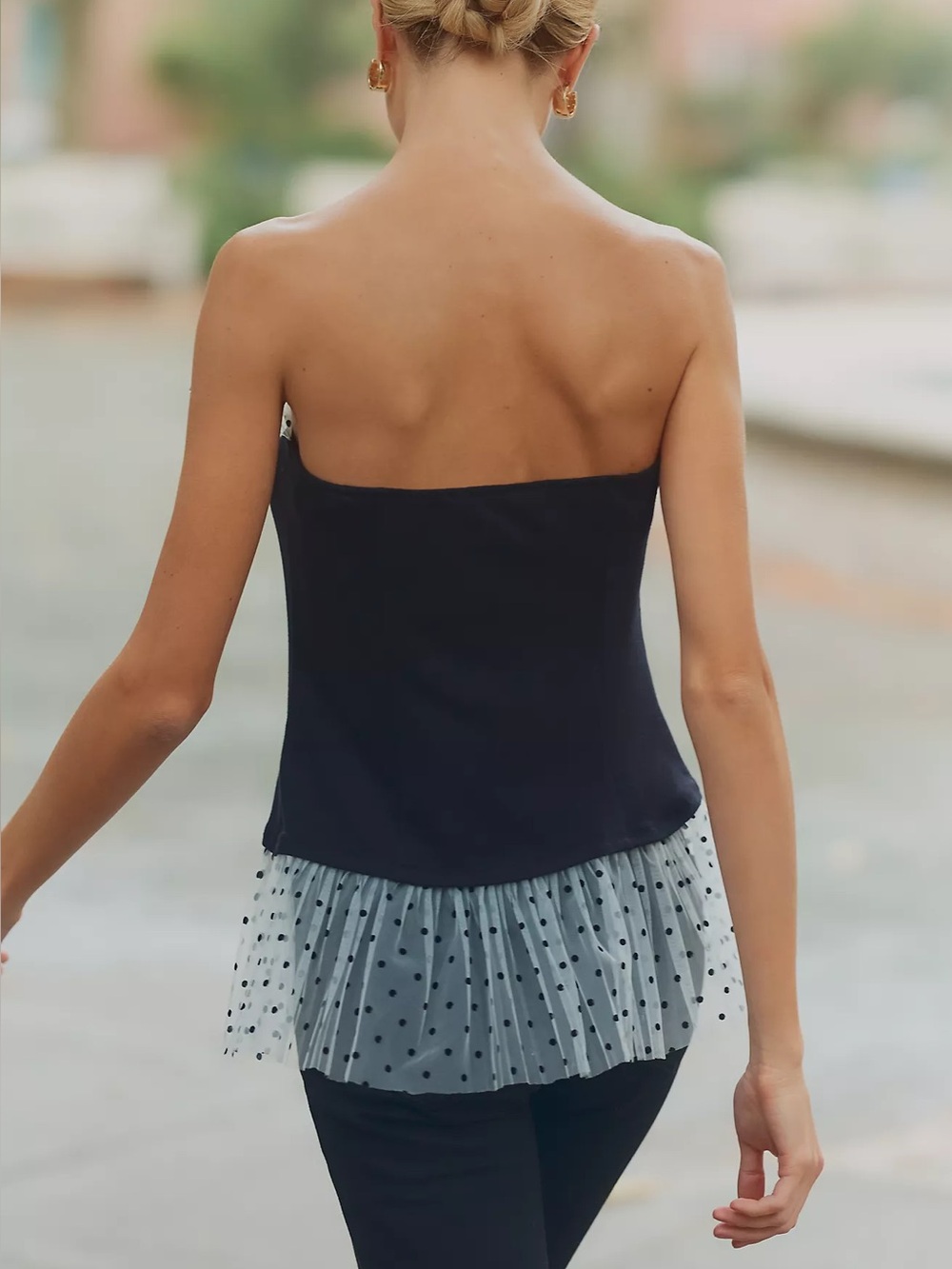 Anthropologie Maeve Strapless Pleated Peplum Top - Picture 4 of 4